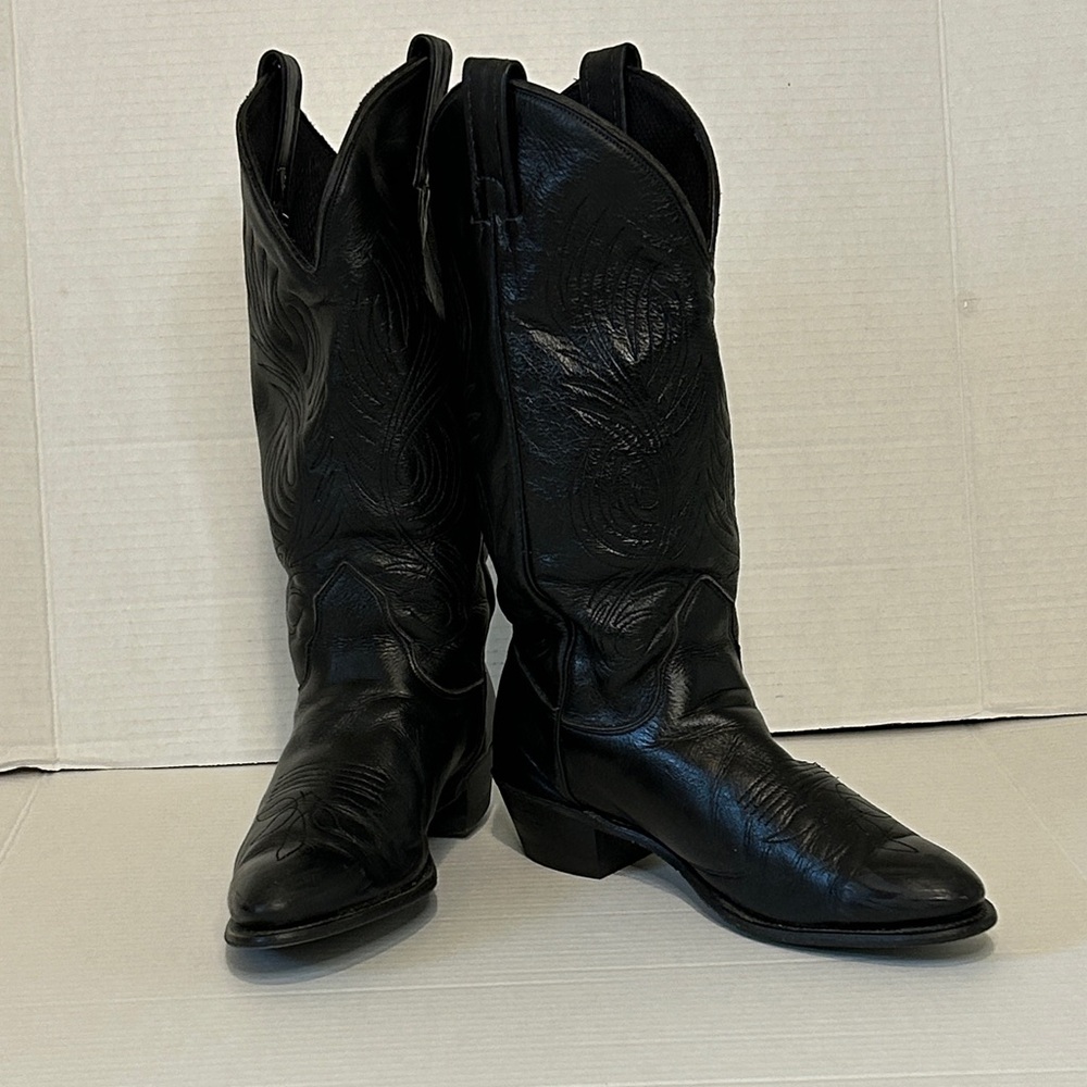 Evenin’Star Sz 8 Black Leather Heeled Dance Cowboy Boots. DebbieXP Style